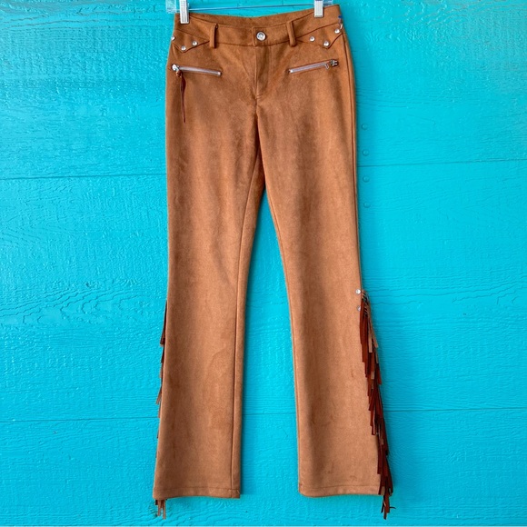 FAUX SUEDE FRINGE AND RHINESTONE WESTERN FLARE PANTS SIZE XS NWT - Picture 3 of 10